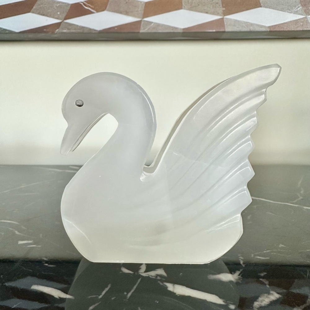 White Stone Carved Onyx Swan Letter Napkin Holder